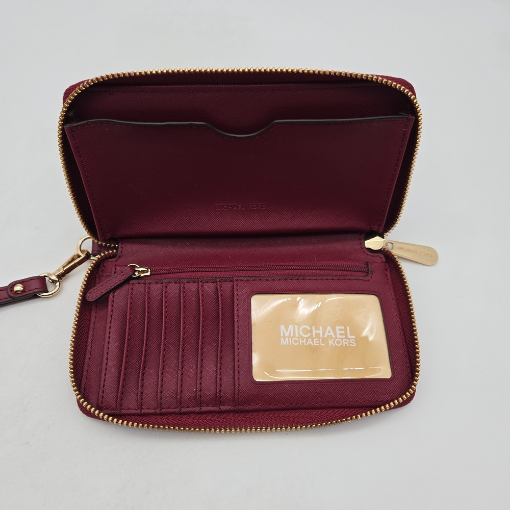 Michael Kors Wallet Card Holder Red Leather Embossed Flower Gold Hardware - Picture 9 of 12